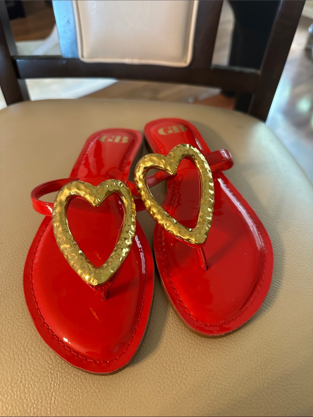 GB Red Patent Sandals with Gold Heart Accent